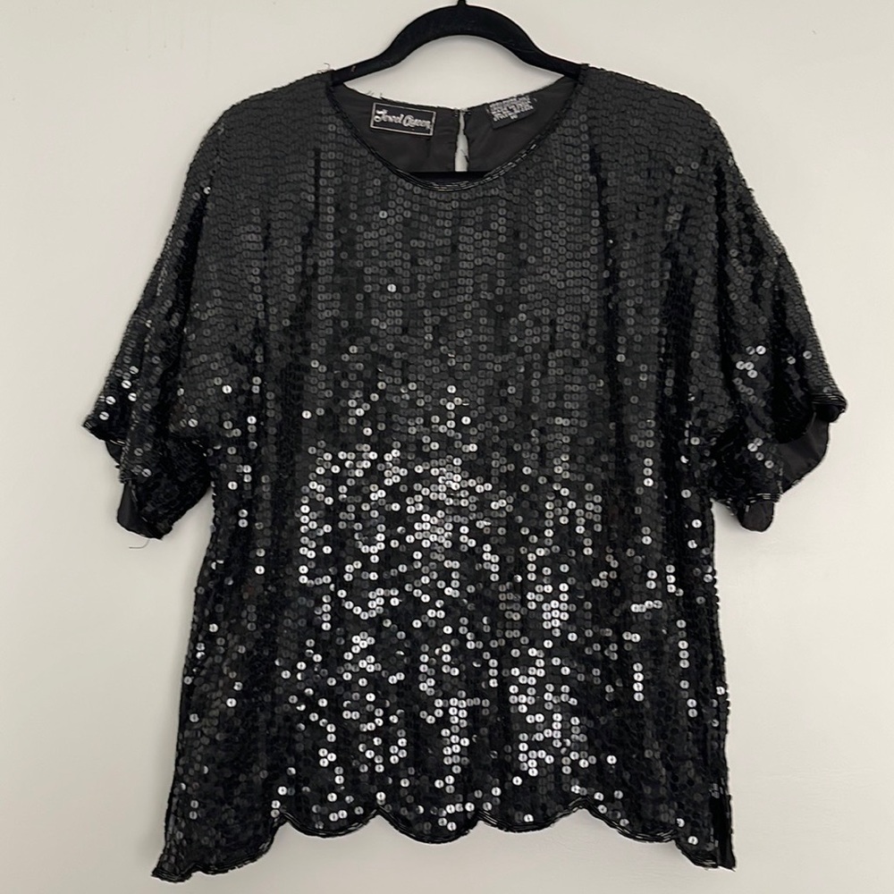 Vintage Jewel Queen Silk Sequined Blouse Size 16